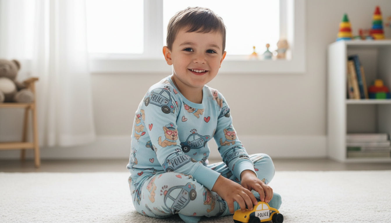 Valentine Blue Police, Bamboo Two Piece Pajama Set