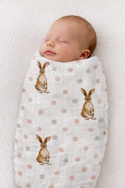 Muslin Swaddle, Bunny Polka Dot
