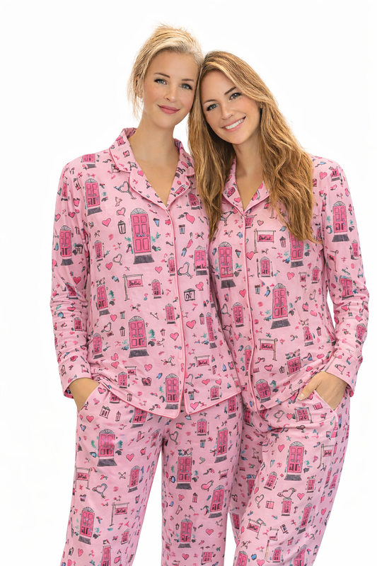 Bamboo Adult Two Piece Pajama Set, Pink Real Estate