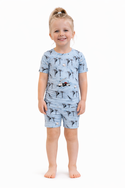 Bamboo Two Piece Short Sleeve & Shorts Pajama Set, Lineman