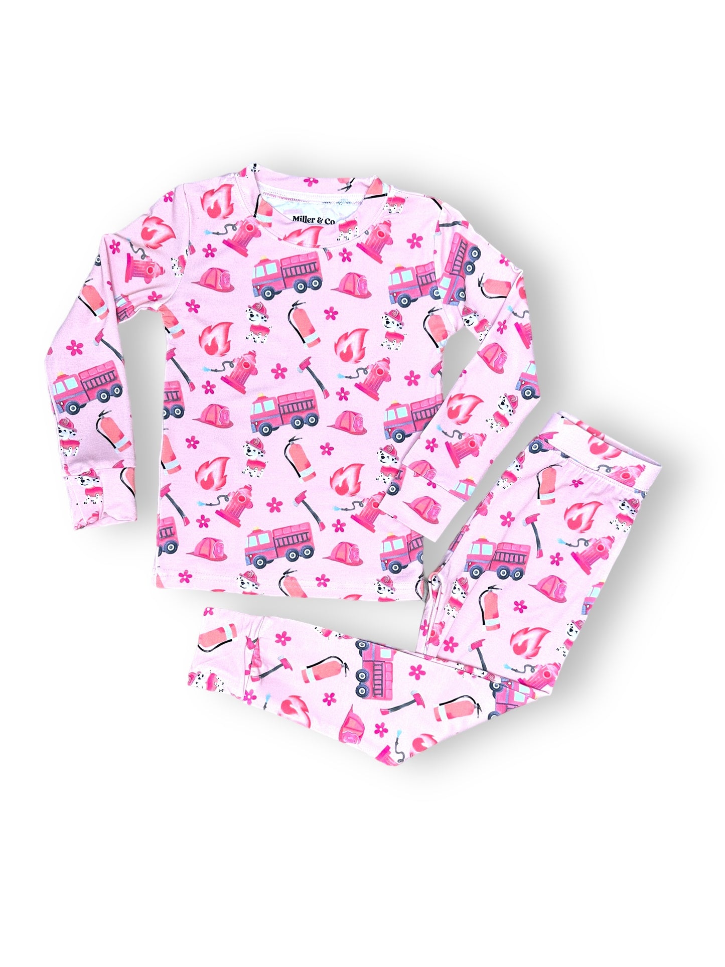 Bamboo Adult Two Piece Pajama Set, Pink Firefighter