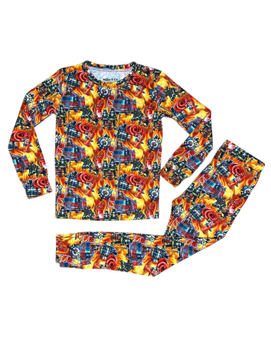 Bamboo Two Piece Pajama Set, Blazing Firefighter Dalmatian