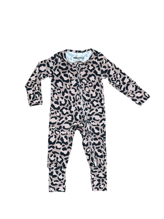 Bamboo Zipper Footie, Leopard