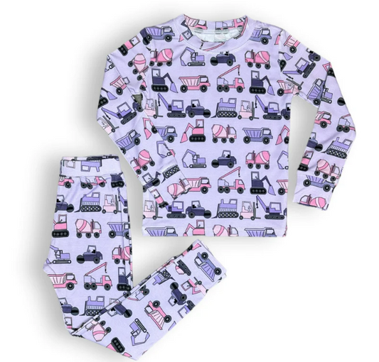 Pink Construction, Bamboo Two Piece Pajama Set