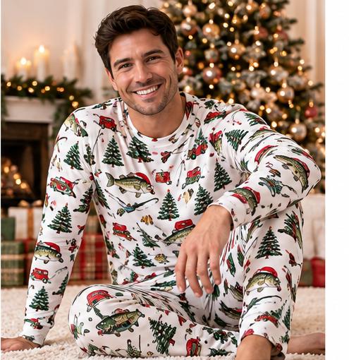 Christmas Fishing Adult Two-Piece Long Sleeve