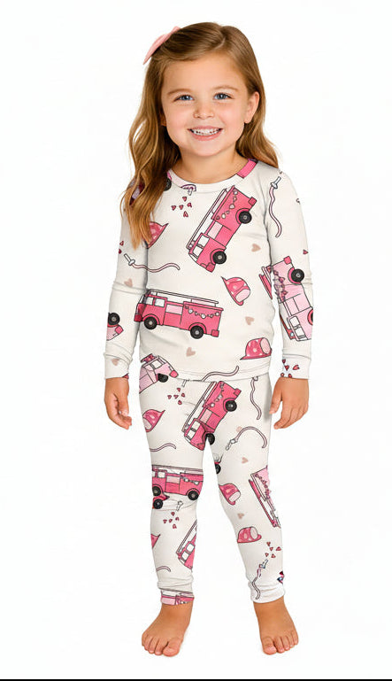 Valentine Fire Trucks, Bamboo Two Piece Pajama Set