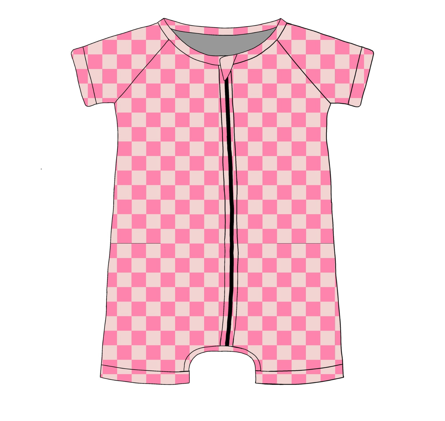 Checkered Pink Firefighter, Romper