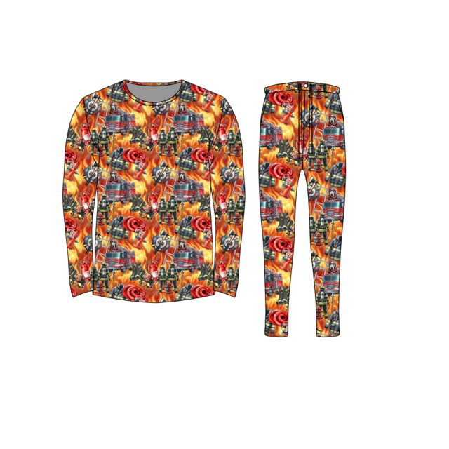 Bamboo Adult Two Piece Pajama Set, Blazing Firefighter Dalmatian