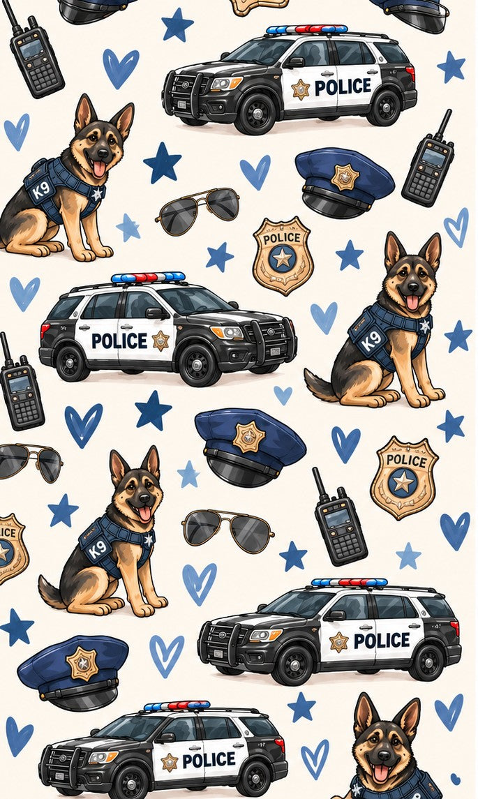 Valentine's police patrol print fabric