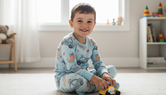 Valentine Blue Police, Bamboo Two Piece Pajama Set