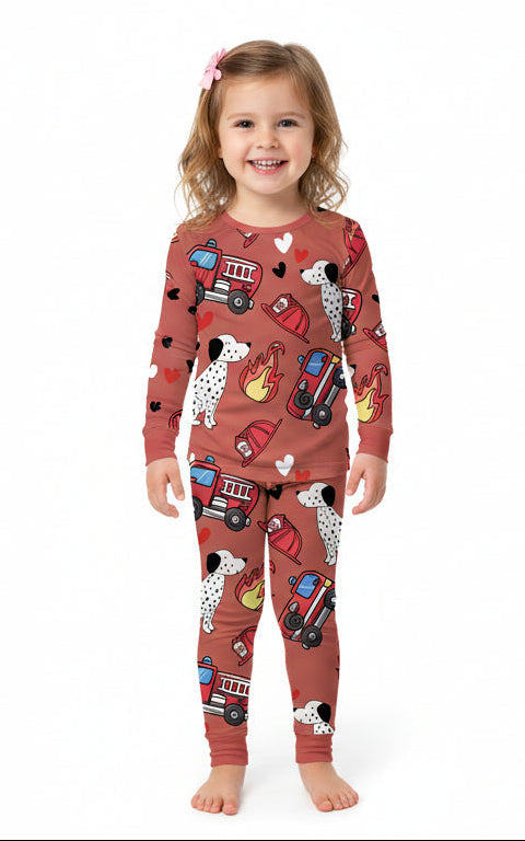 Valentine Fire Trucks, Bamboo Two Piece Pajama Set