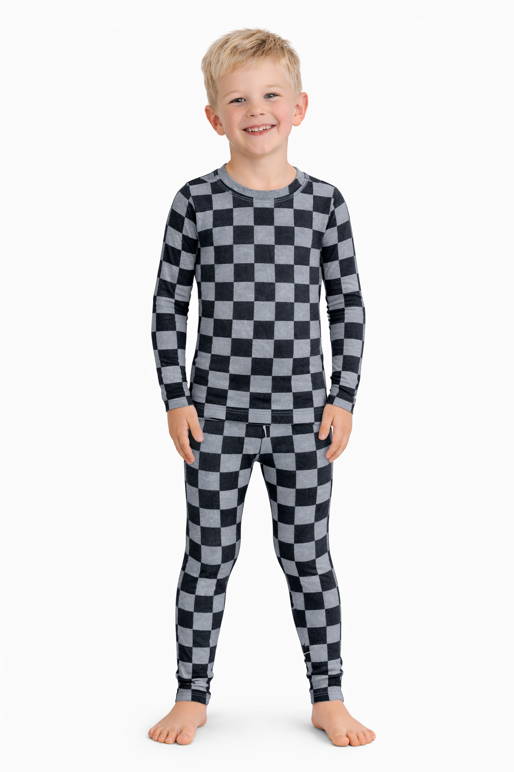 Checkered Dark Grey, Bamboo Two Piece Pajama Set