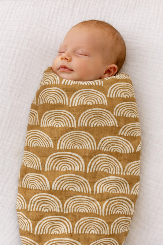 Muslin Swaddle, Gold Rainbows