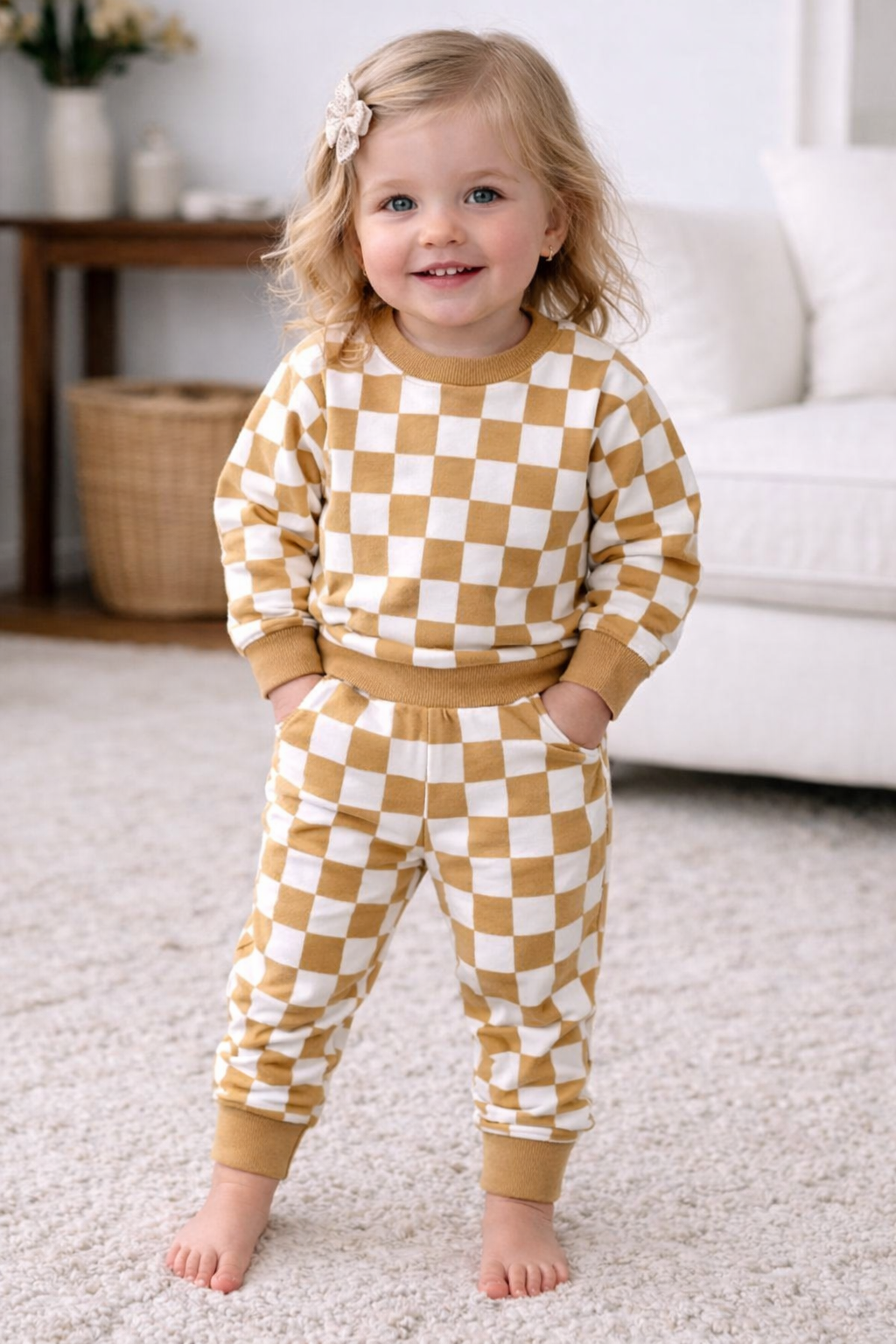 Jogger Sets, Checkered Gold