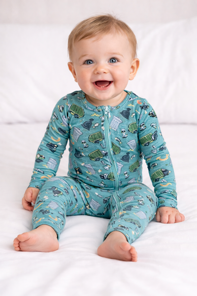 Trash Truck, Bamboo Zipper Footie