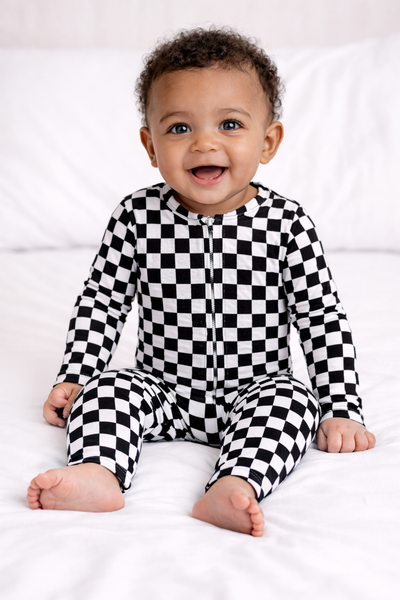 Checkered Racecar, Bamboo Zipper Footie
