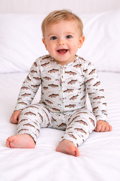 Bamboo Zipper Footie, Gone Fishing