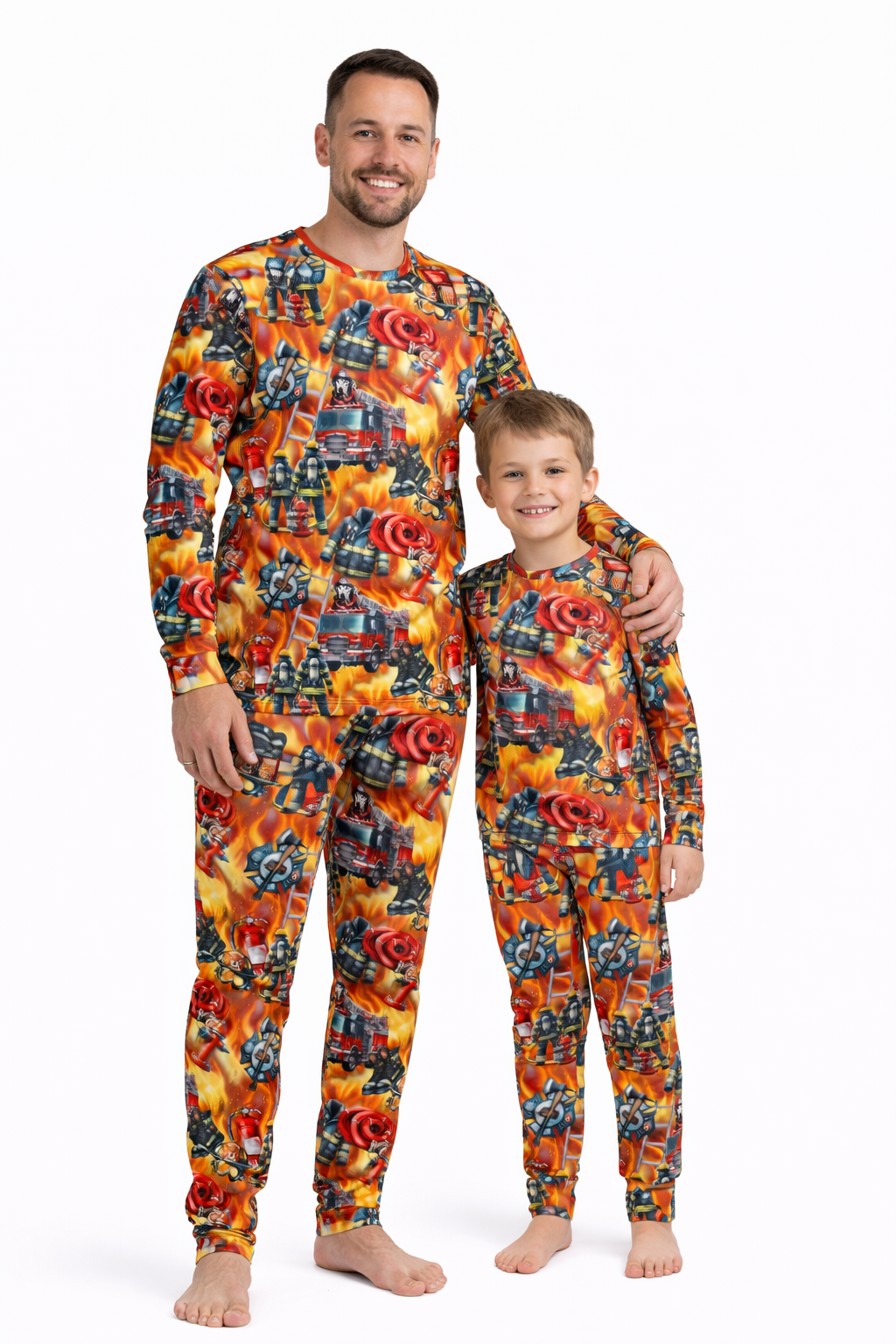 Bamboo Adult Two Piece Pajama Set, Blazing Firefighter Dalmatian