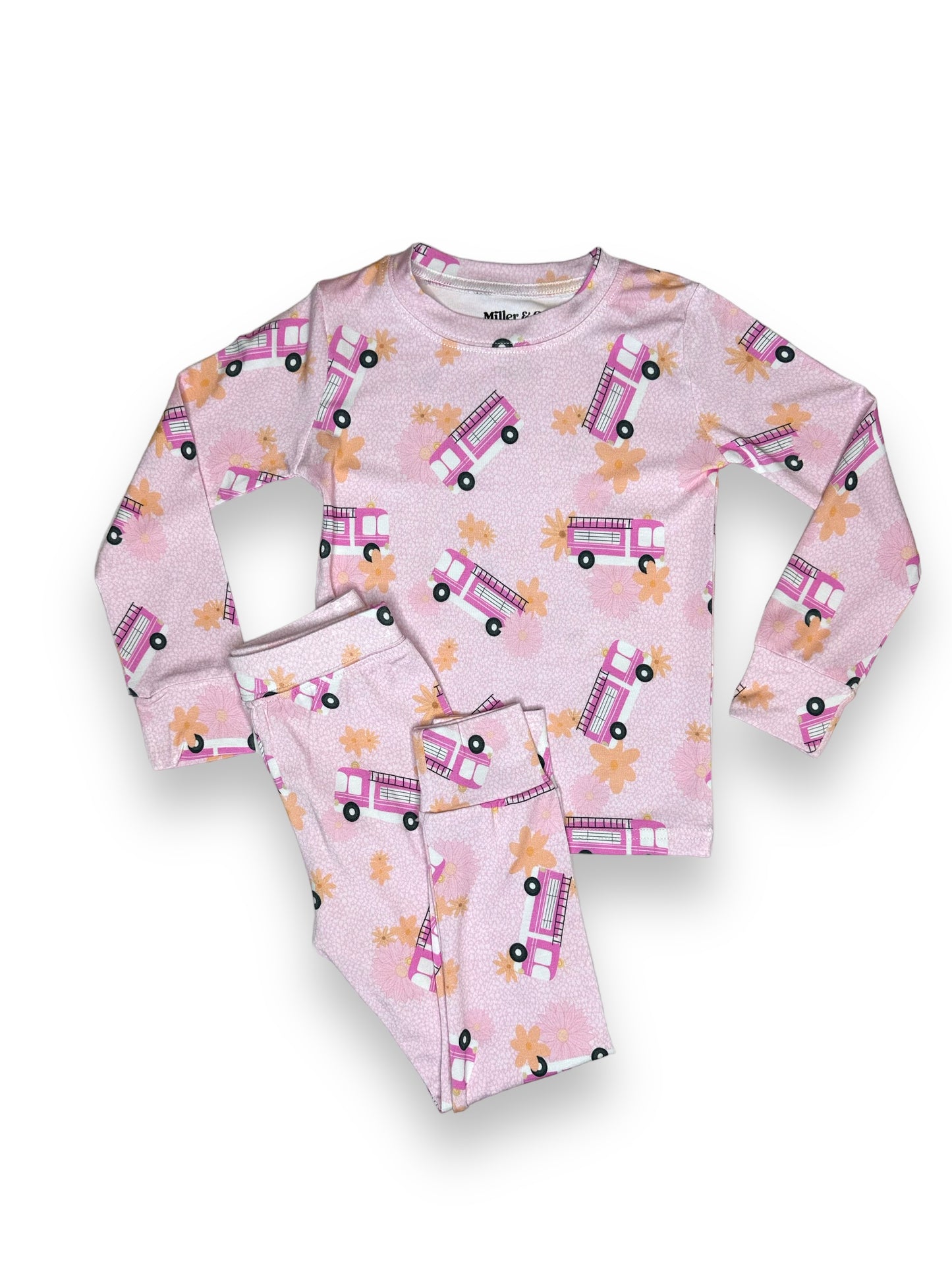 Pink Fire Trucks, Bamboo Two Piece Pajama Set
