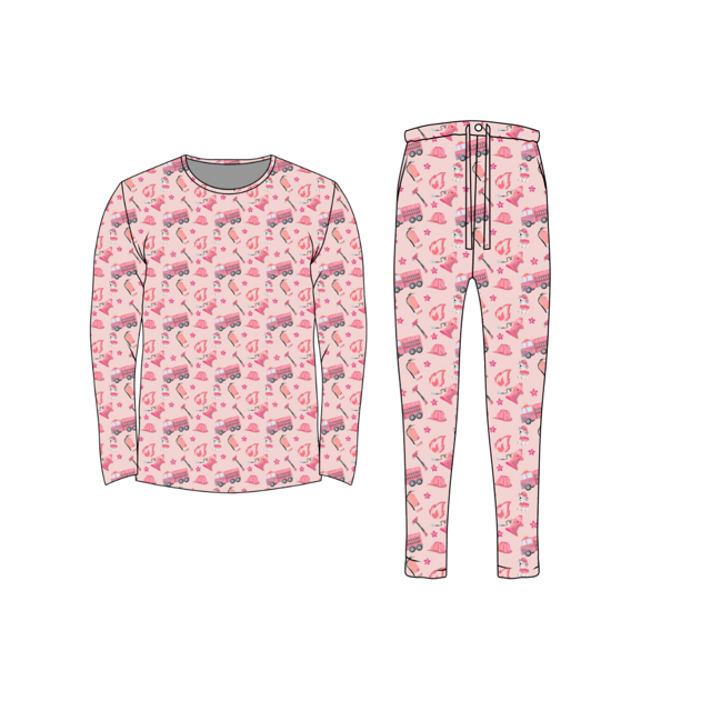 Bamboo Adult Two Piece Pajama Set, Pink Firefighter