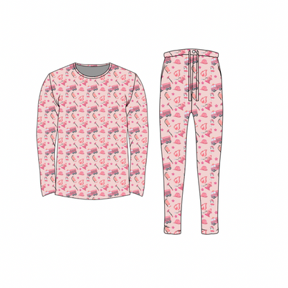 Bamboo Adult Two Piece Pajama Set, Pink Firefighter