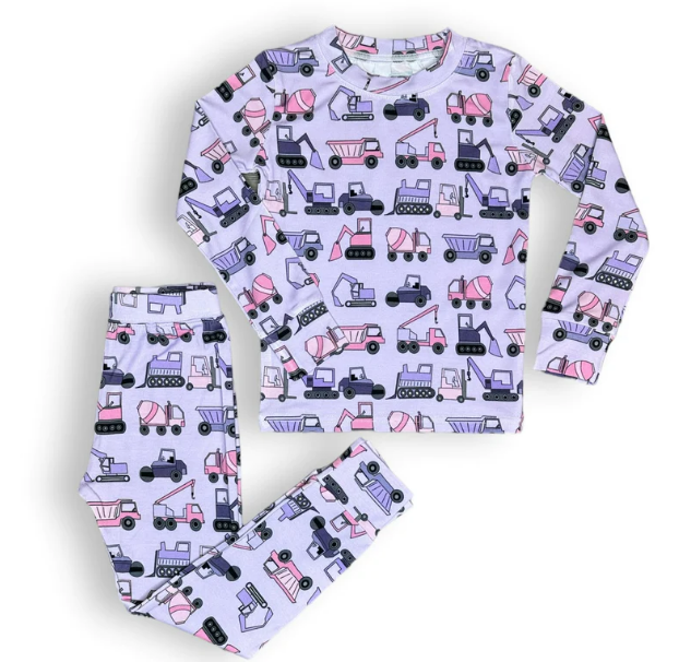 Pink Construction, Bamboo Two Piece Pajama Set