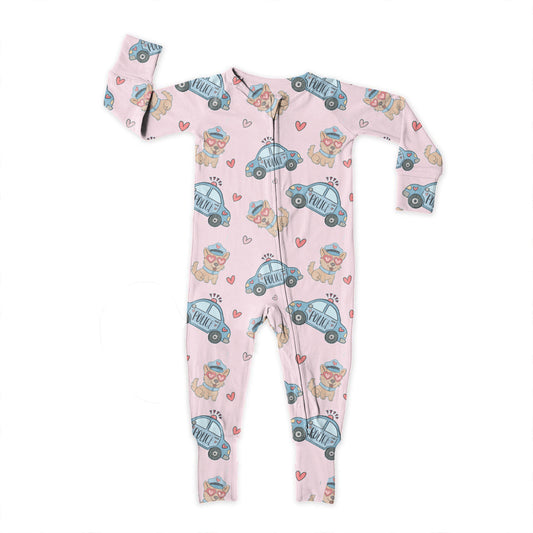 Valentine Pink Police, Bamboo Zipper Footie