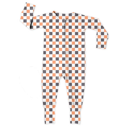 Checkered Boo Halloween, Bamboo Zipper Footie