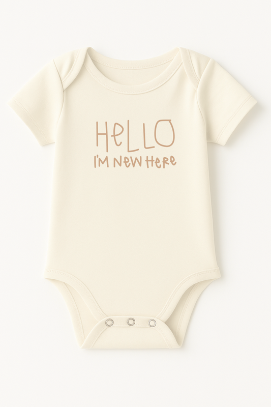 Hello I'm New Here Clay Organic Cotton Baby Bodysuit Short Sleeve