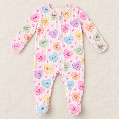 Valentine's Candy Hearts zipper footie