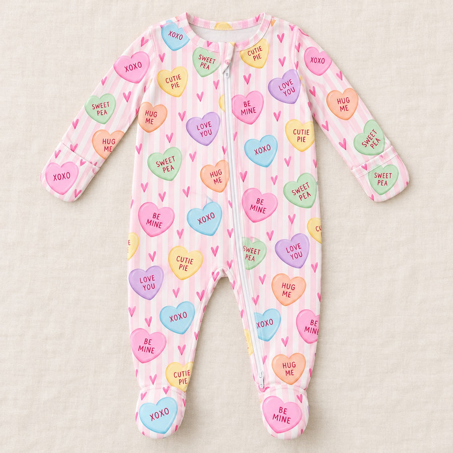 Valentine's Candy Hearts Zipper Footie
