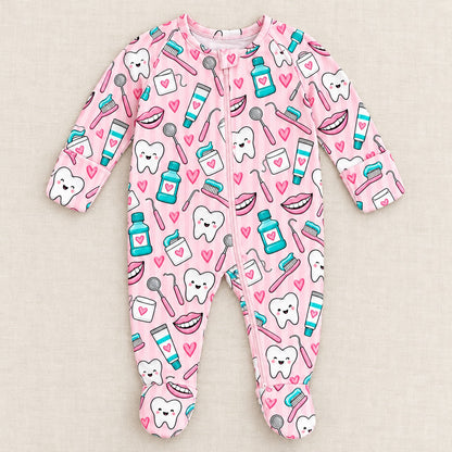 Valentine's Pink Dental Zipper Footie