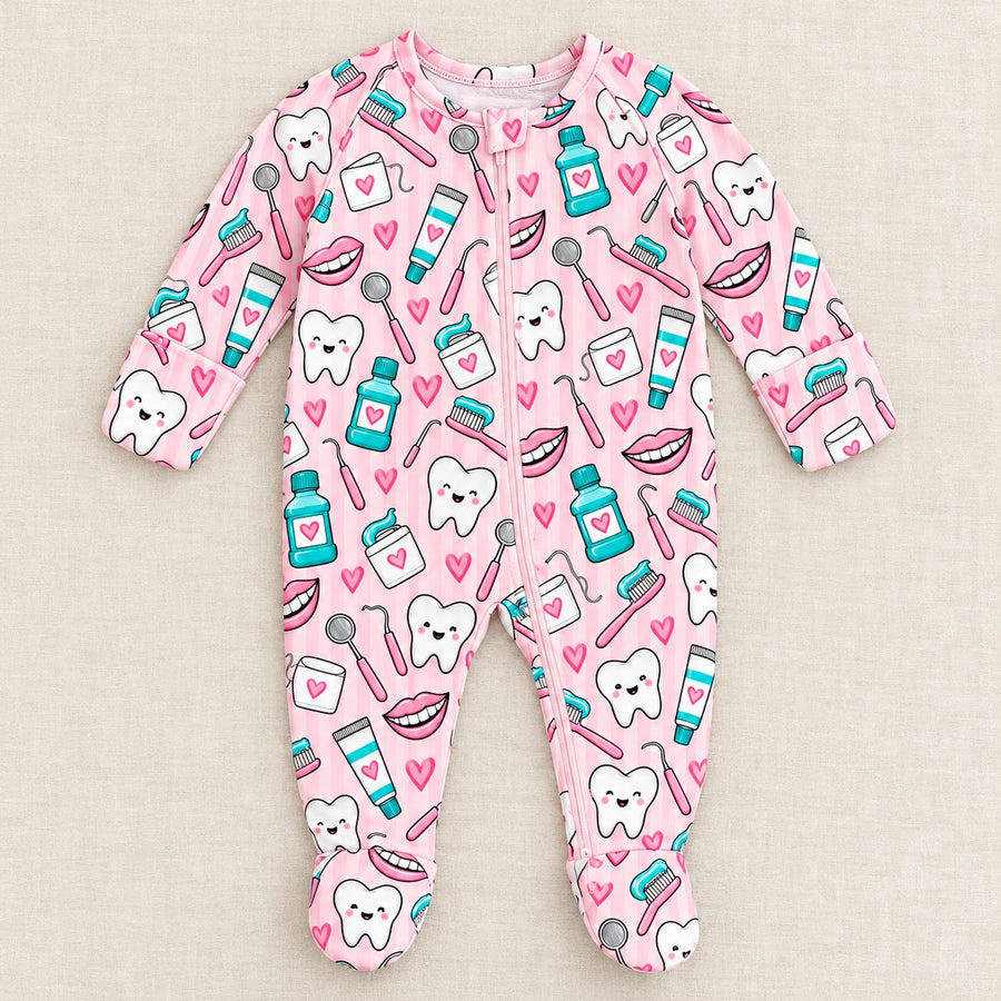 Valentine's Pink Dental Zipper Footie