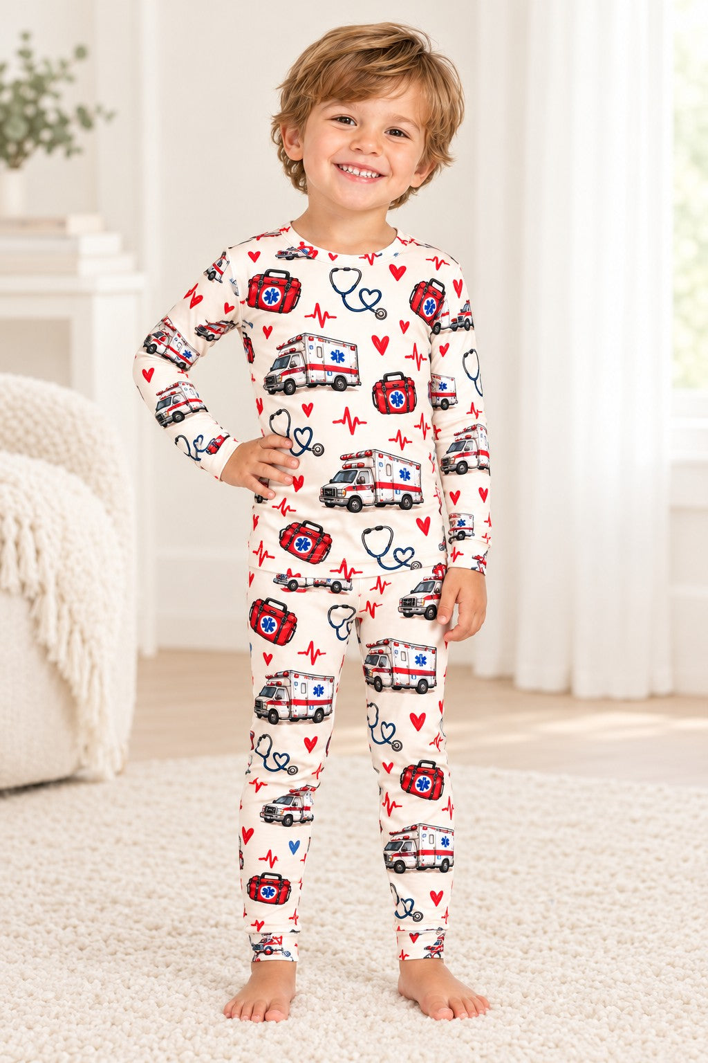 Miller & Co. Valentine's EMS Paramedic matching bamboo pajamas