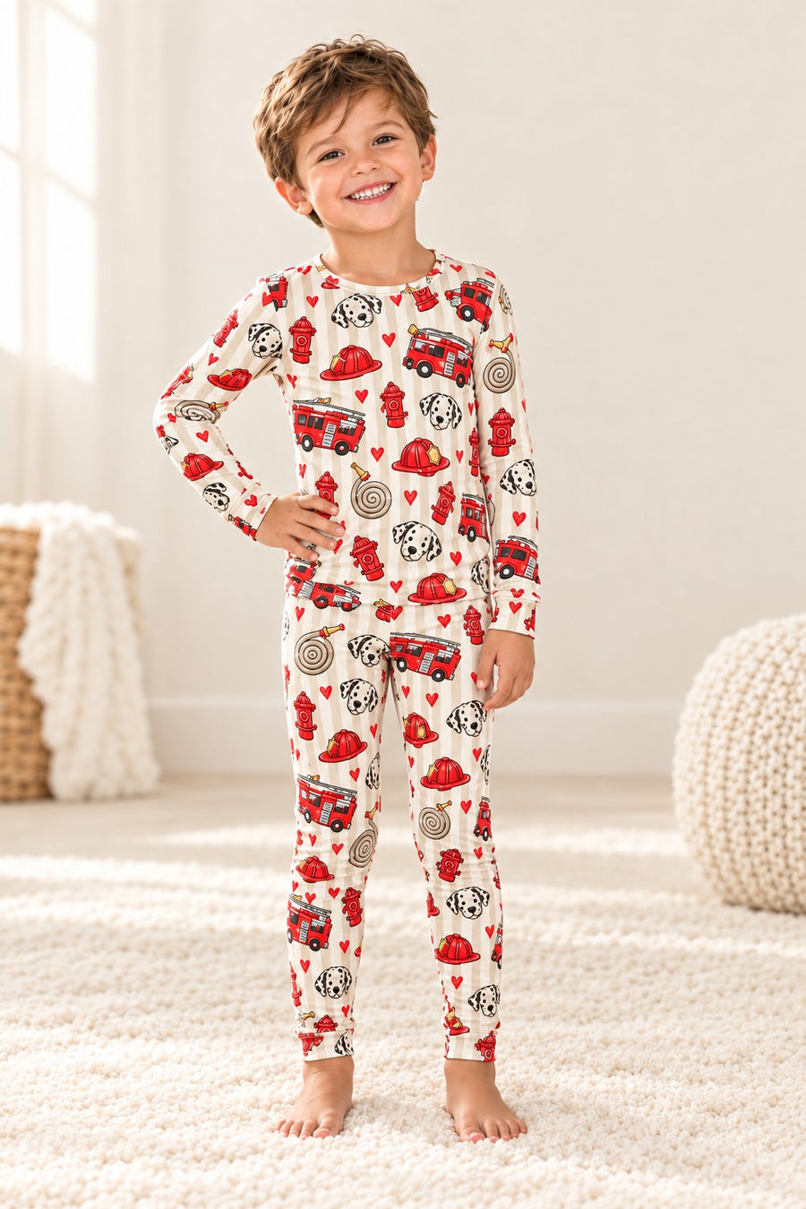 Valentine's Firehouse Friends Stripe Kids Two-Piece Set