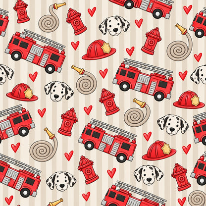 Valentine's Firehouse Friends Stripe bamboo pajama print