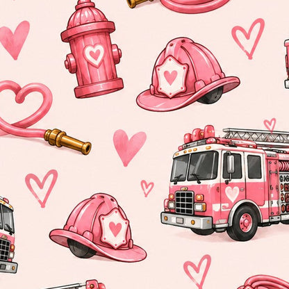 Close-up of the Valentine's Pink Firefighter Dalmatian print