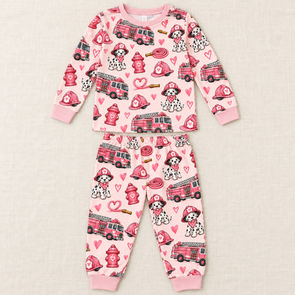Valentine's Pink Firefighter Dalmatian Kids Two-Piece Set