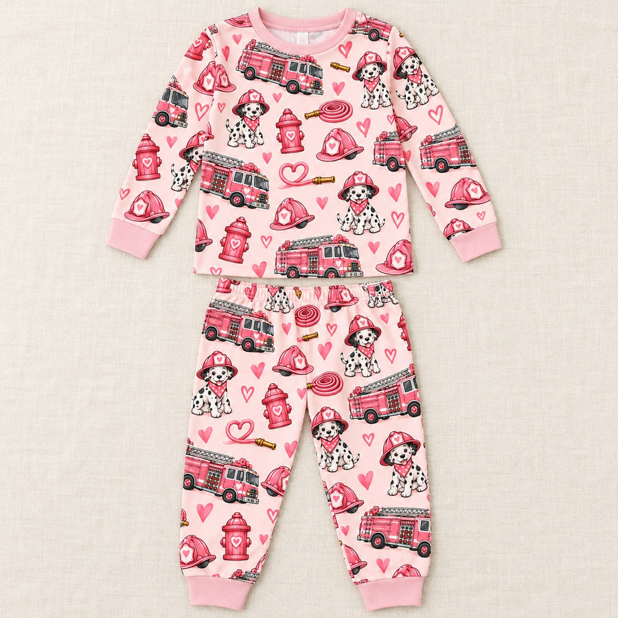 Valentine's Pink Firefighter Dalmatian Kids Two-Piece Set