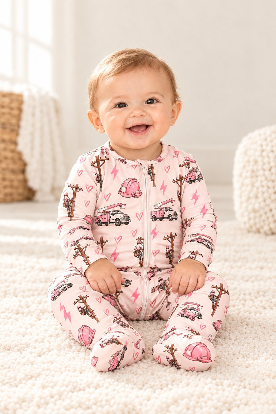 Valentine's Pink Lineman Zipper Footie