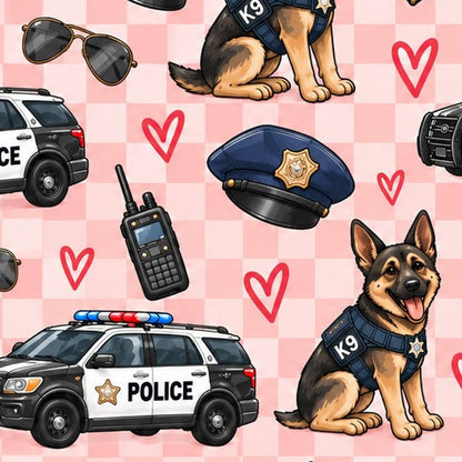 Close-up of the Valentine's Police K9 Gingham print