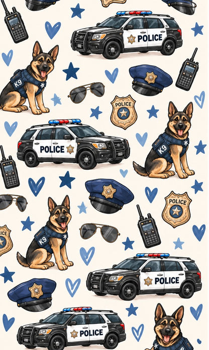 Valentine's police patrol print fabric