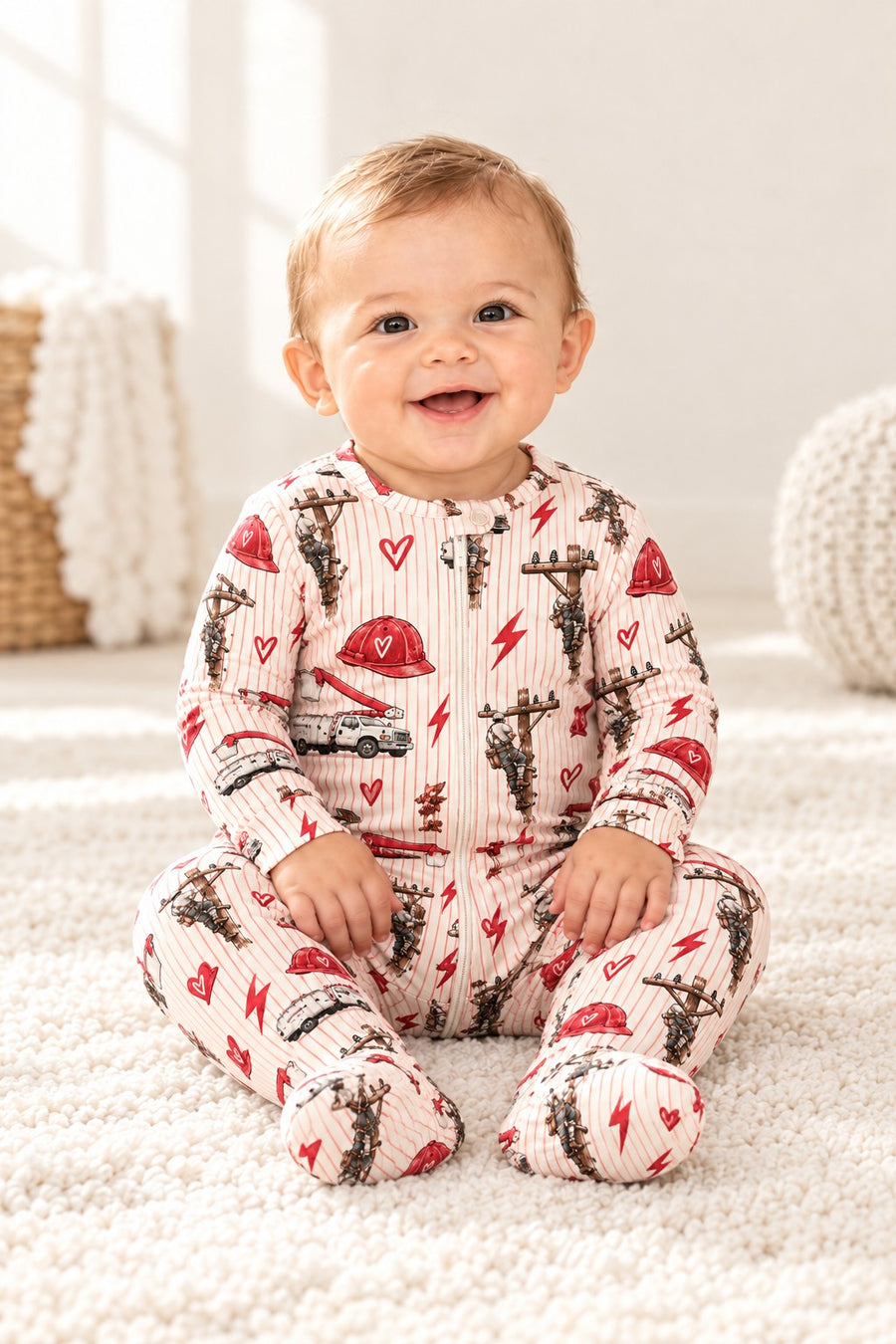 Valentine's Lineman Zipper Footie